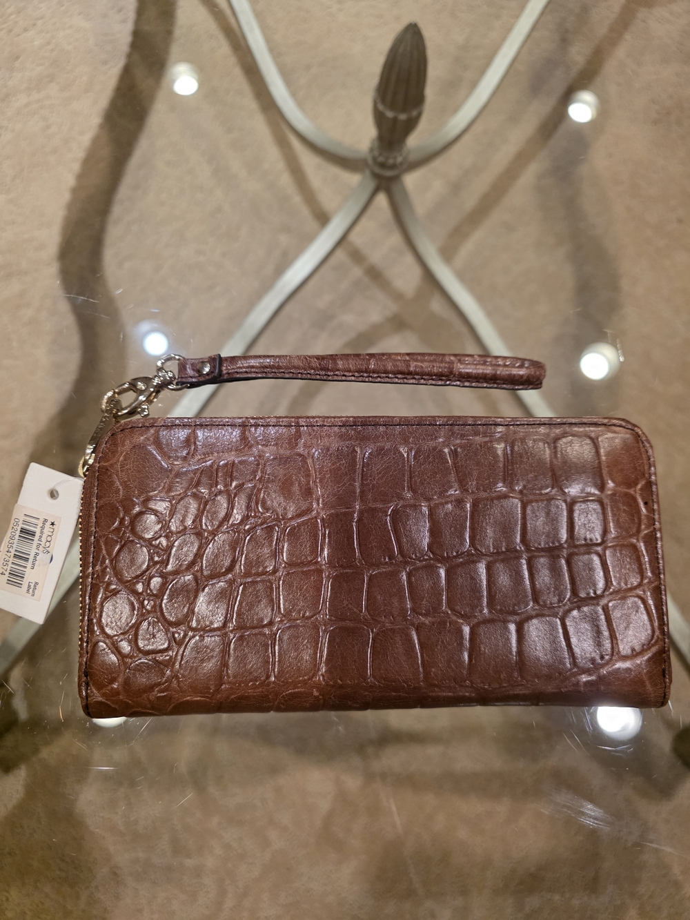 Fossil Brown Croc-Embossed Leather Wristlet Wallet